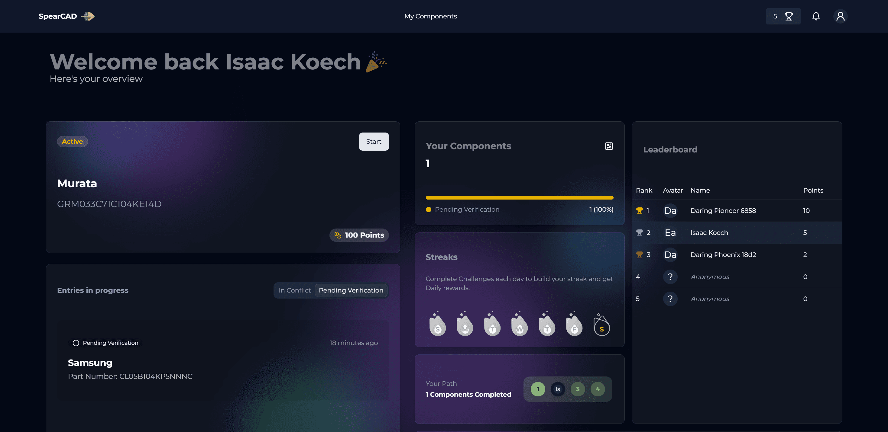 SpearCAD platform dashboard